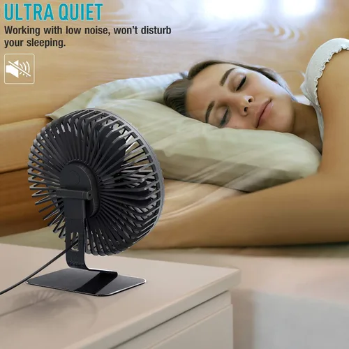 Vista 5 de SLENPET Ventilador de escritorio pequeño USB de 6 pulgadas, 4 velocidades, ultra silencioso, ajuste de 90° para una mejor refrigeración, mini Negro