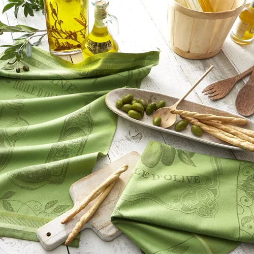Vista 2 de Coucke Toalla jacquard de algodón francés, té instantáneo, 20 pulgadas por 30 pulgadas, verde, 100% algodón