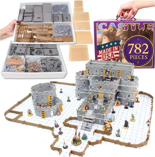 Vista 10 de Baron Castle Set – Kit modular de 451 piezas de mega-fortaleza – 53 pies de paredes lineales para cuadrícula de 1 pulgada TTRPG – D&D, Pathfinder