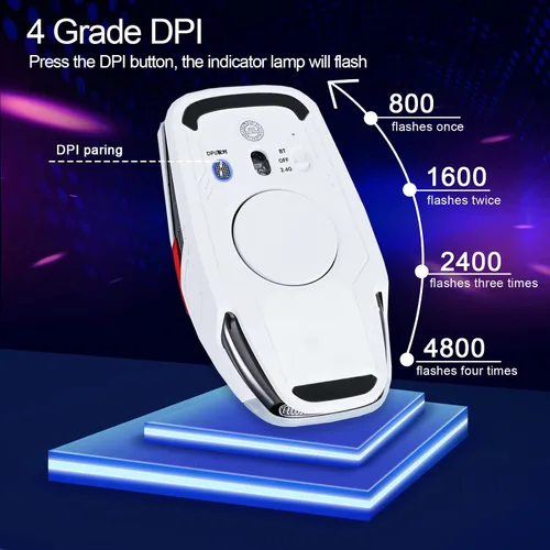 Vista 6 de Iluminación LED RGB, liberación de estrés EDC, Bluetooth 2.4G, mouse inalámbrico UFO para juegos, 5 botones, 4 DPI óptico, recargable, con receptor