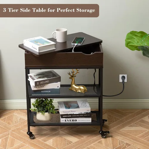 Vista 7 de Hadulcet Mesa auxiliar enrollable con almacenamiento y parte superior Negro Nuez (Black Walnut)