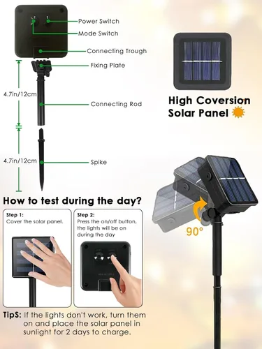 Vista 6 de Paquete de 4 luces solares de Navidad multicolor para exteriores, impermeables, 400 LED de 132 pies, cable verde con 8 modos, luces solares de hadas