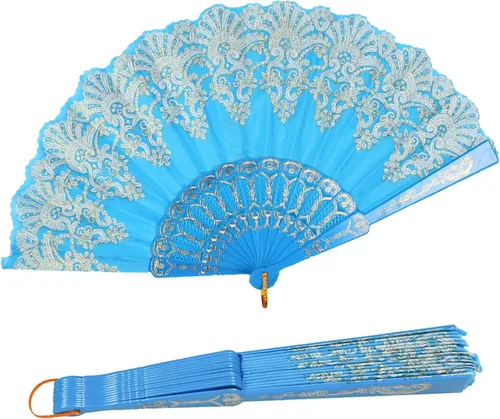 Vista 12 de INNOLIFE Abanico de mano plegable español con patrón retro para mujeres, abanico plegable chino de mano para fiestas, baile, bodas y decoración