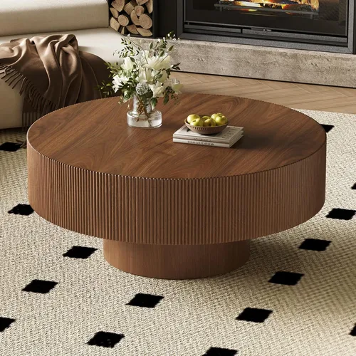 Vista 20 de Merax Mesa de café moderna redonda de 31 pulgadas con base resistente, mesas centrales de madera para sala de estar, recepción, fácil de ensamblar
