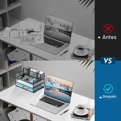 Vista 6 de Organizador de escritorio de 3 niveles con soporte para bolígrafo, bandejas Negro