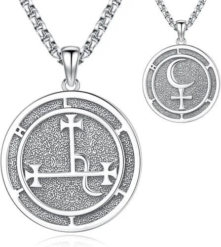 Vista 18 de Collar de pentagrama de plata de ley con triple luna, diosa celta, nudo celta, nudo de brujas, Ankh, sol y luna, Hécate, lilith, Santa Muerte
