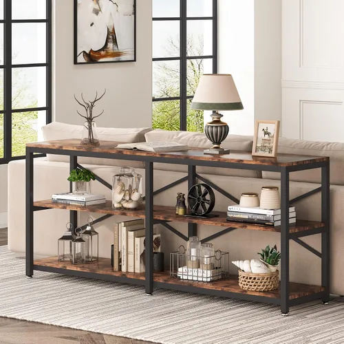Vista 10 de Tribesigns Mesa Consola Extra Larga de 70.9 Pulgadas, Mesa de Sofá Moderna Detrás del Sofá con Estantes de Almacenamiento, Mesa Industrial de 3