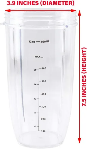 Vista 2 de Paquete de 2 piezas de repuesto de vaso colosal de 32 onzas de altura compatibles con licuadoras Nutri Bullet 600W 900W NB-101B NB-101S NB-201