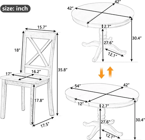 Vista 7 de Polibi Juego de mesa de comedor moderno de 5 piezas, mesa de comedor redonda extensible con 4 sillas de comedor de respaldo alto, juego de comedor