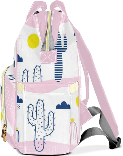 Vista 2 de Sunshine Pink Cactus - Mochila para pañales con nombre de gran capacidad, bolsa multifunción para mamá, papá, unisex, niño y niña, Diseño 1