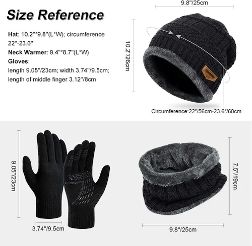 Vista 4 de Winter Hat Scarf Glove Set - Fleece Warm Knit Neck Warmer Beanie Cap Mittens