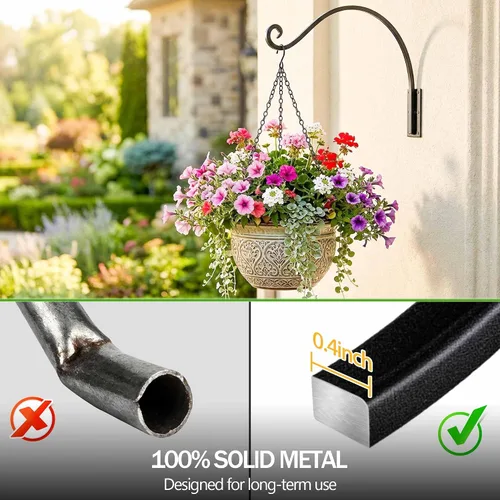 Vista 4 de Qiang Ni Colgador de plantas de alta resistencia, soporte de metal para plantas de montaje en pared de 16 pulgadas, 80 libras, para interiores