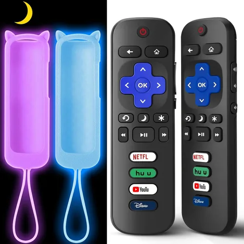 Vista 8 de (Paquete de 2) Repuesto para control remoto Roku TV con cubierta de 2Remote+Cubierta Azul Resplandor+Cubierta Verde Resplandor
