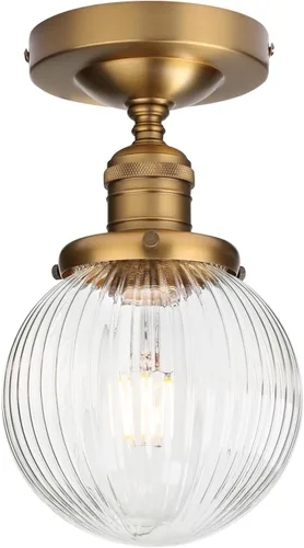 Vista 9 de Pathson Modern Semi Flush Mount Ceiling Light Fixture with Striped Globe Glass Shade, Industrial Ceiling Lighting Lamp for Living Room Foyer Hallway