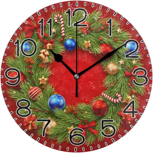 Vista 22 de ALAZA Reloj de pared cardenal de pájaro rojo de invierno, funciona con pilas, sin tictac, de cuarzo, analógico, rústico, rústico, reloj redondo