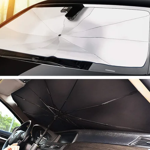 Vista 8 de helloleiboo Parasol para parabrisas de automóvil, protector de visera solar contra rayos UV y calor, reflector plegable, sombrilla para parabrisas