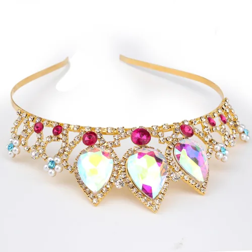 Vista 4 de COCIDE Rapunzel - Corona para niñas, tiara de cristal AB y corona para fiesta de cumpleaños, diadema de perlas para diamantes de imitación, postizo