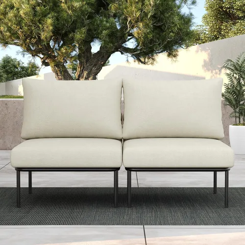 Vista 50 de LayinSun Juego de muebles de patio de aluminio de 7 piezas, sofá modular moderno con mesa auxiliar y cojín de grosor mejorado Gris claro