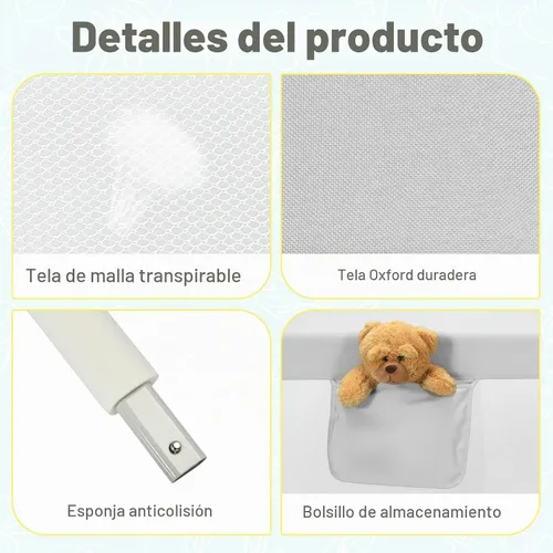 Vista 4 de BABY JOY Riel de cama para niños pequeños, 57 pulgadas, extra largo, altura ajustable, plegable, con bolsillo de almacenamiento y doble bloqueo