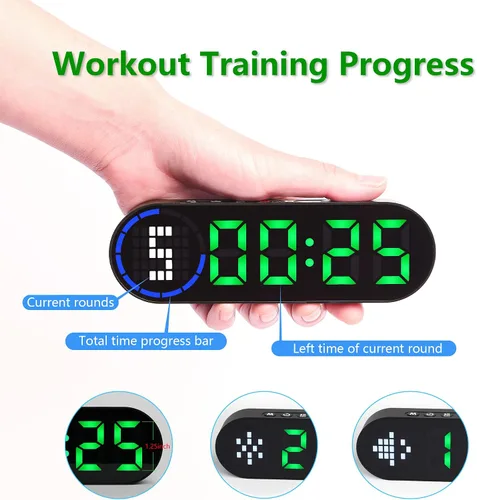 Vista 3 de LUCORB Temporizador de Gimnasio Portátil para Gimnasio en Casa Temporizador de Intervalos para Entrenamiento con Barra de Progreso de Tiempo/Rondas