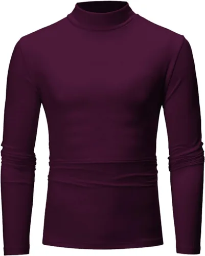 Vista 2 de Camisetas negras para hombre 2023 de manga larga cuello alto cálido suéter casual suave cómodo sólido Mock Pullover Undershirt