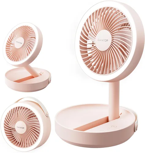 Vista 9 de Gaiatop Ventilador de escritorio pequeño plegable con luz nocturna LED, inalámbrico de 6000 mAh, ventilador portátil recargable por USB, para Negro