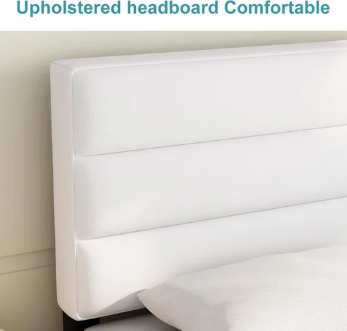 Vista 4 de IYEE NATURE Base de cama de tamaño matrimonial con cabecero, plataforma resistente con soporte de listones de madera, sin somier, base de colchón