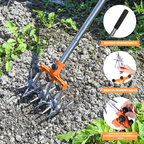 Vista 6 de BARAYSTUS Cultivador Rotativo de Jardín Motoazada Ajustable de Acero Inoxidable Manzón de Mano para Mezcla de Suelo o Resembrado de Césped Motoazada