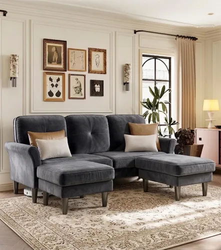 Vista 6 de Welzona Sofa Couch, 83" Sofas for Living Room, Soft Couches for Living Room Comfy Velvet, Modern U Shaped Couch with Ottomans, Small Sectional