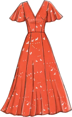 Vista 9 de Vogue V9328E5 Easy Women's Flared Sleeve Dress Sewing Patterns, Sizes 14-22, White