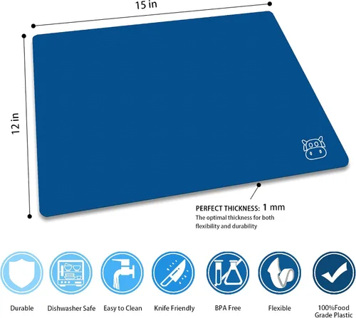Vista 3 de ZVP Tablas de cortar de plástico para cocina, alfombrillas de corte flexibles, tablas de cortar azul degradado con icono de comida, antideslizantes