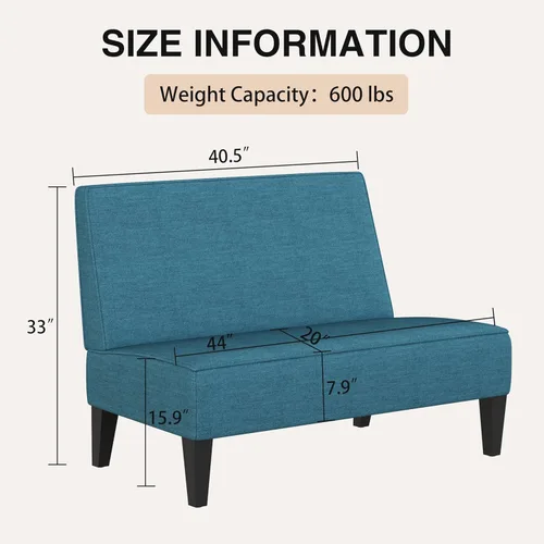 Vista 2 de Acolchado Lino sin brazo settee Loveseat sofá Home informal sala dormidor, Tela, Azul