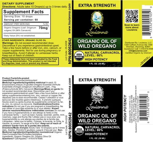 Vista 5 de Louianna - Aceite orgánico de orégano silvestre, aceite puro de gotas de orégano, con 80 por ciento de Carvacrol, para uso oral o tópico, 1.0 fl oz