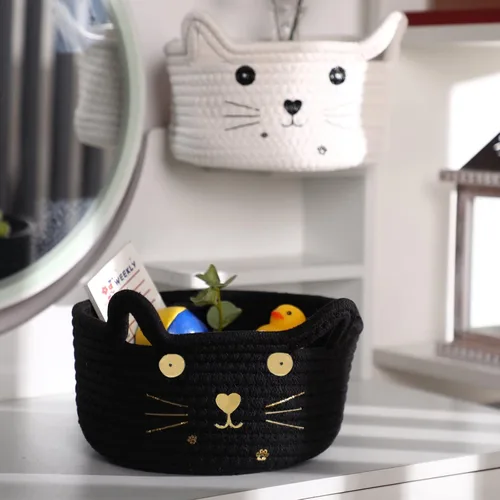 Vista 5 de Zopeal Cesta de almacenamiento tejida para gatos, organizador tejido con orejas, juguete decorativo de Navidad para mascotas, bonita canasta