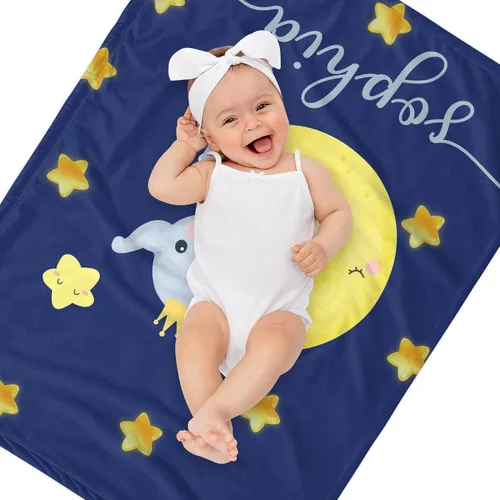 Vista 2 de Manta de bebé personalizada con nombre, manta personalizada de elefante para niña, regalos personalizados para baby girls, Navidad, Pascua