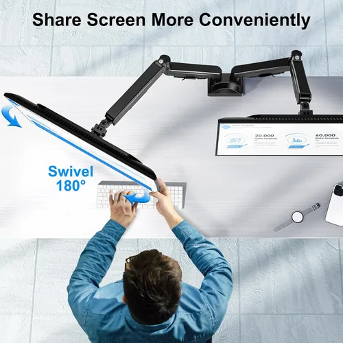Vista 6 de Soporte de monitor doble para pantallas de hasta 43 pulgadas, brazo de monitor dual ultra ancho resistente con capacidad para 2.2-33 libras cada