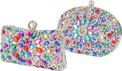 Vista 8 de Bolso de mano con diamantes de imitación para mujer, bolsa de noche brillante para fiesta, bolsa pequeña multicolor, bolso cruzado brillante