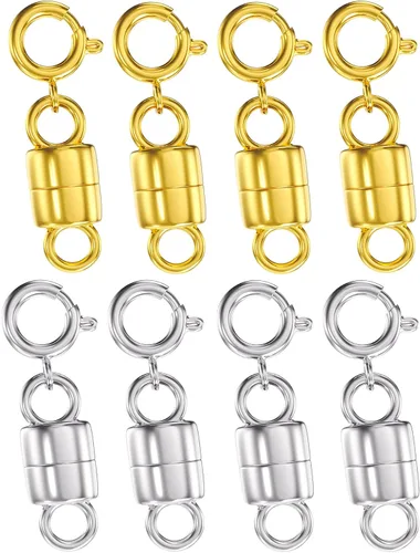 Vista 8 de Clysoru Broches y cierres para collares, cuentas de oro y plata de 14 quilates, extensor de cadena, collares y pulseras con bloqueo de seguridad