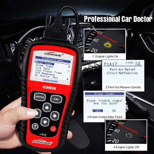 Vista 3 de KONNWEI KW808 Auto OBDII Lector de Códigos con Pantalla Grande de 2.8" OBD2 Escáner con Funciones Completas de Herramienta de Escaneo Diagnóstico