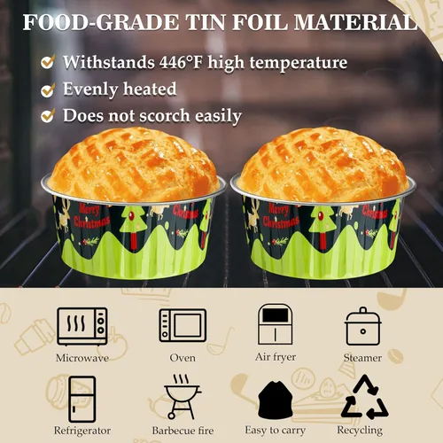 Vista 4 de 50 moldes desechables de papel de aluminio para cupcakes, mini moldes para pasteles de 4 onzas con tapas, moldes de aluminio para hornear