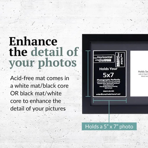 Vista 4 de Creative Picture Frames Marco de Fotos Negro con 2 Aberturas de Vidrio que Contiene Fotografías de 5 por 7 Pulgadas con Paspartú Negro de 10X12