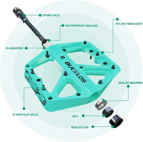 Vista 2 de BUCKLOS Pedales de Bicicleta de Montaña MTB Pedales Planos, Bicicleta de Carretera para Adultos Plataforma Grande Pedal Antideslizante de Nylon