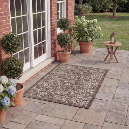 Vista 10 de SAFAVIEH Alfombra lavable al aire libre, colección Courtyard - 2'3" x 5', azul aguamarina y gris, no desprende pelusa y fácil limpieza, ideal