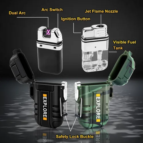 Vista 3 de LcFun 2 Pack Encendedor impermeable para exteriores, equipo de caza, encendedor eléctrico a prueba de viento recargable por USB, encendedor