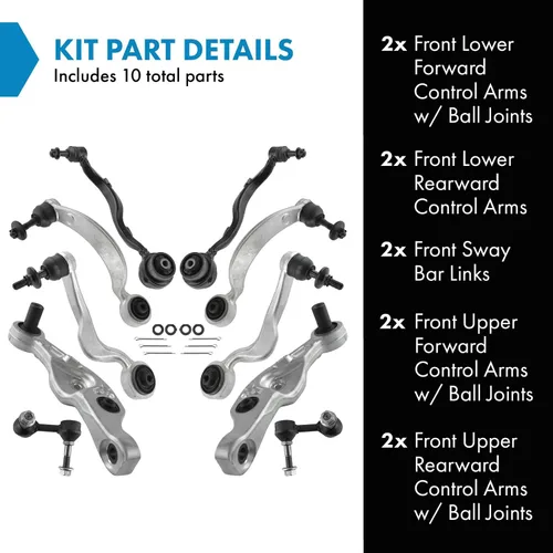 Vista 2 de TRQ Kit de suspensión delantera, brazo de control de brazo de control con rótula estabilizador de barra estabilizadora compatible con Lexus LS460