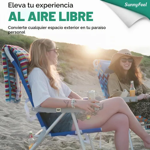 Vista 3 de SUNNYFEEL Silla de playa alta para adultos, sillas plegables de asiento Azul