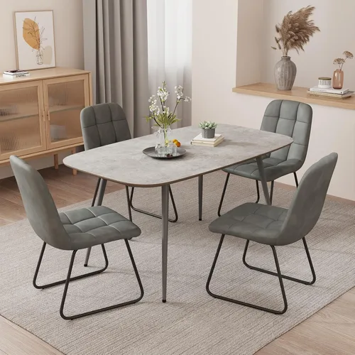 Vista 14 de HIPIHOM Mesa de comedor moderna de granja de 47.2 pulgadas, mesa de comedor rectangular de madera con patas de metal para 4 personas para comedor
