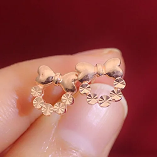 Vista 4 de SAGEKING 2024 New 585 Purple Gold Plated 14K Rose Gold Bowknot Earings For Women Romantic Cute Simple Ear Studs Party Jewelry Gifts For Girlfriend