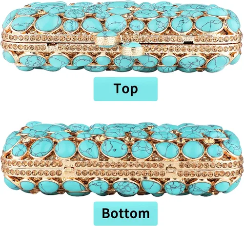 Vista 7 de Bolso de mano de noche de cristal turquesa elegante para novia, boda, fiesta, para mujer