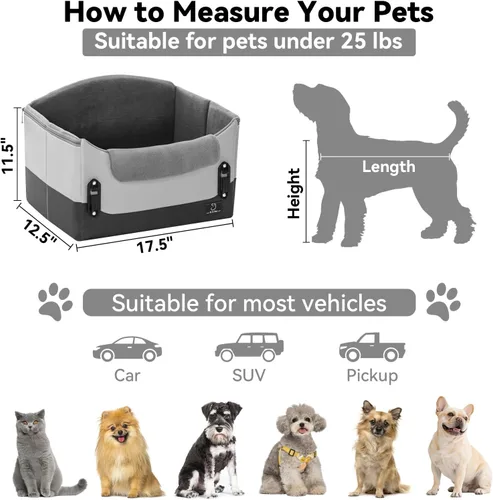 Vista 6 de A 4 Pet Asientos de coche para perros pequeños, menos de 25 libras Gris